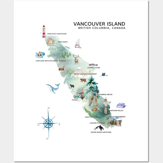 Illustrated Map of Vancouver Island Wall Art by crazycanonmom